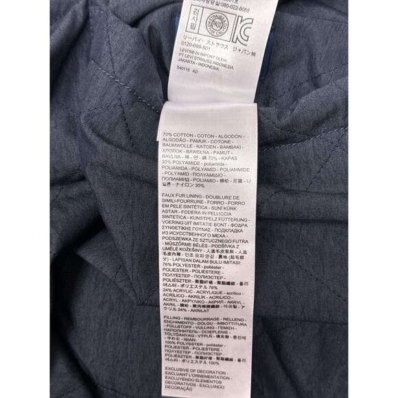 Levis Made & Crafted Coat XL Indigo Blue Quilted Reversible Sherpa Fleece Jacket - Picture 9 of 9